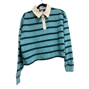 Champion Teal & Dark Teal Striped Rugby Top with Cream Collar